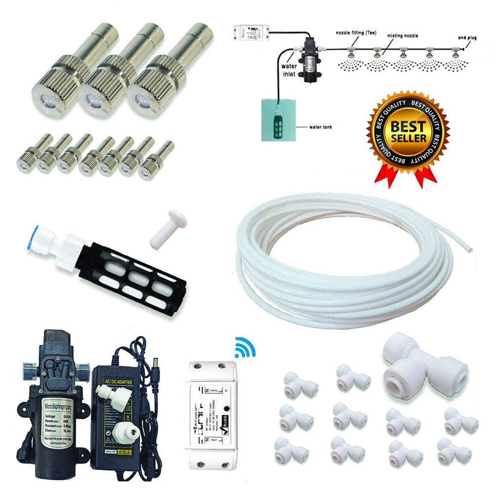 DIY Cooling Fogger Misting Kit with Pump, Garden Auto Watering Water Cooling Irrigation Greenhouse Balcony