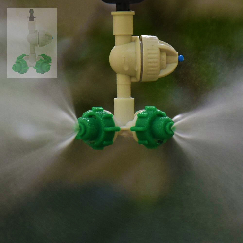 Misting Cross Spray Sprinkler Nozzles with Anti-drip Fogger Garden Irrigation Greenhouse Humidify Cooling Nozzle
